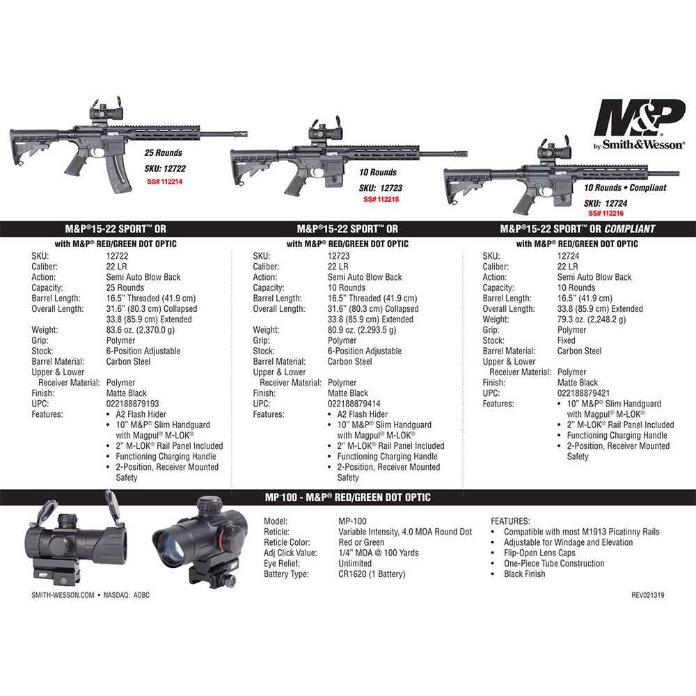 SMITH & WESSON M&P15-22 SPORT OR - 22 LR Rifle - 12722