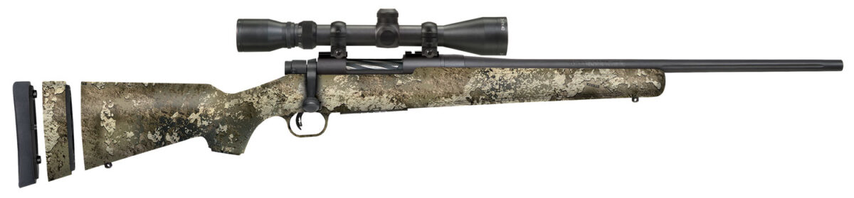 Mossberg 28066 Patriot Super Bantam 7mm-08 Rem Caliber with 5+1 Capacity, 20" Fluted Barrel, Blued Metal Finish & TrueTimber Strata Synthetic Stock Right Hand (Youth) Includes 3-9x40mm Scope 1 109572