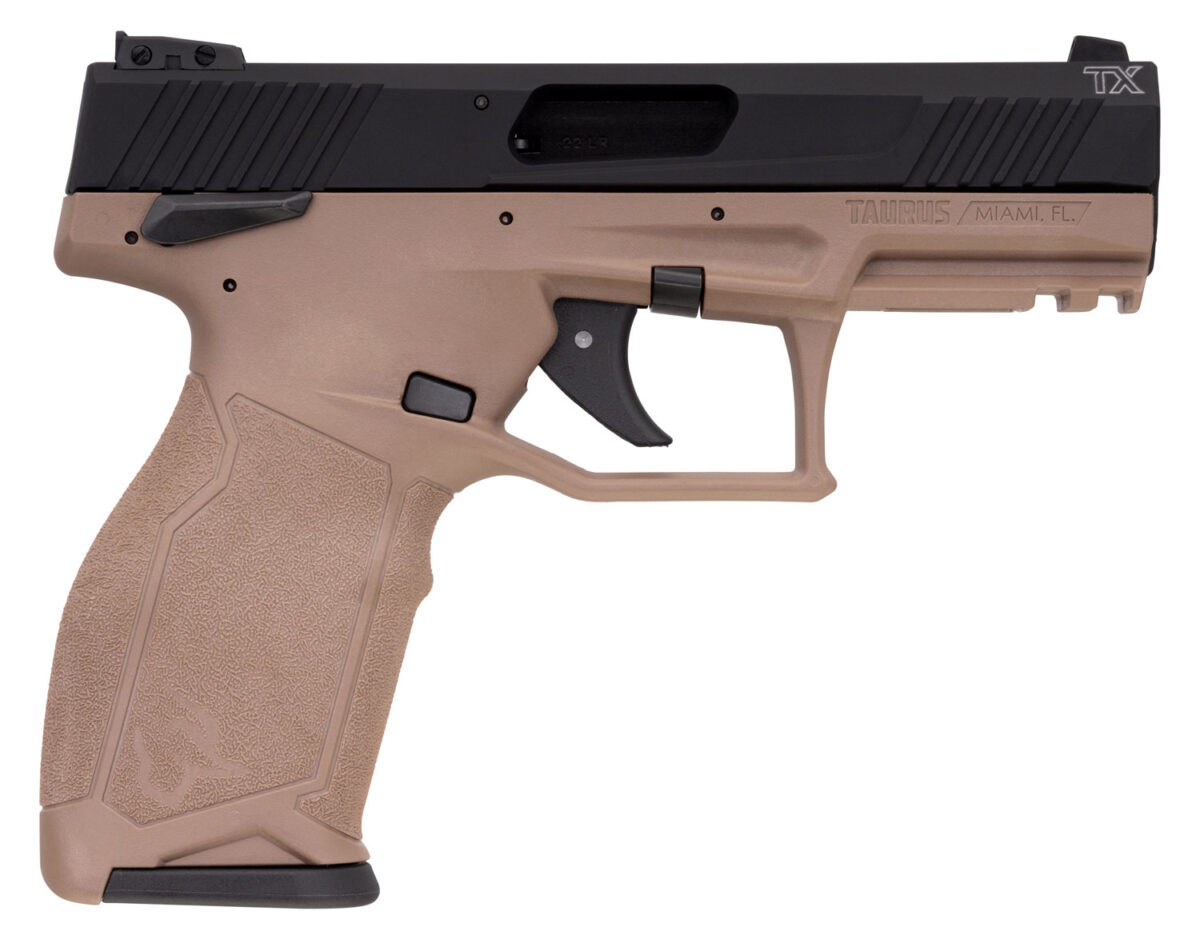 Taurus 1TX22141F TX22 22 LR 16+1 4.10" Matte Black Steel/Threaded Barrel, Black Hard Coat Anodized Serrated Slide, Flat Dark Earth Polymer Frame w/Picatinny Rail, FDE Polymer Grips 1 113775