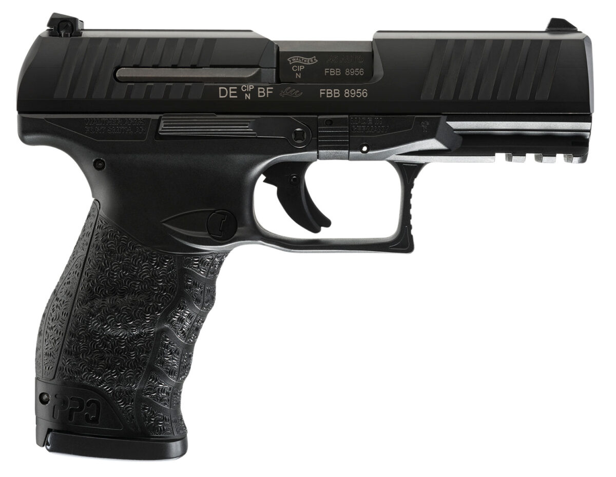 Walther Arms 2807076 PPQ M2 45 ACP 12+1 4.25" Black Steel Barrel, Matte Black Tenifer Serrated Steel Slide, Black Polymer Frame w/Picatinny Rail, Black Finger Grooved Grip, 3 Auto Safety 1 1224
