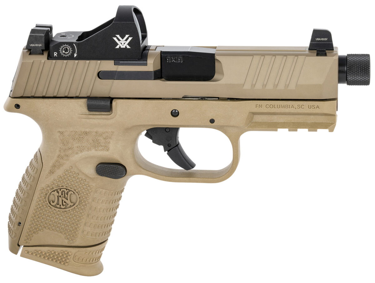 FN 66100797 509 Compact Tactical 9mm Luger 4.32" Threaded Barrel, 12+1/24+1, FDE Polymer Frame w/Mounting Rail, Optic Cut FDE Stainless Steel Slide, Includes Viper Red Dot 1 123433