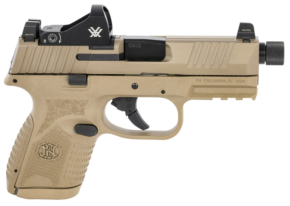 FN 66100801 509 Compact Tactical 9mm Luger 4.32" Threaded Barrel, 10+1 , Flat Dark Earth , Night Sights , Manual Safety Includes Viper Red Dot 1 123434