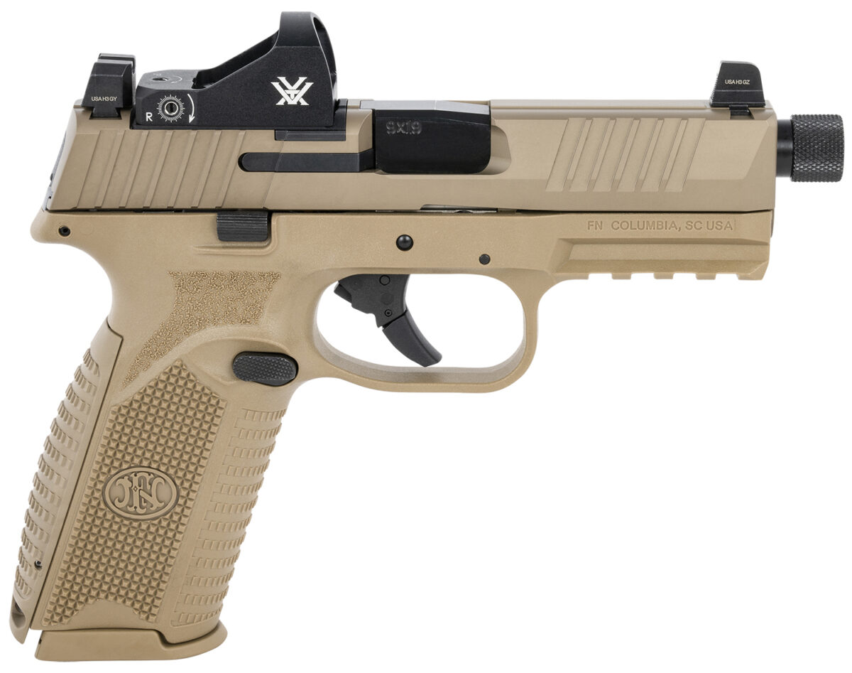 FN 66100847 509 Tactical 9mm Luger 10+1 4.50" Threaded Barrel, Flat Dark Earth Polymer Frame w/Mounting Rail, Optic Cut FDE Stainless Steel Slide, No Manual Safety, Includes Viper Red Dot 1 125567