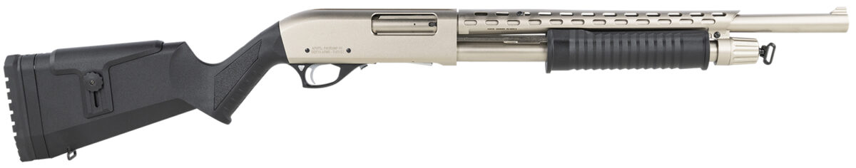 Rock Island AGM5 All Generations 12 Gauge Pump 3" 5+1 18.50" with Heat Shield, Nickel Barrel/Rec, Black Synthetic Furniture, Adj. Comb Stock 1 130655