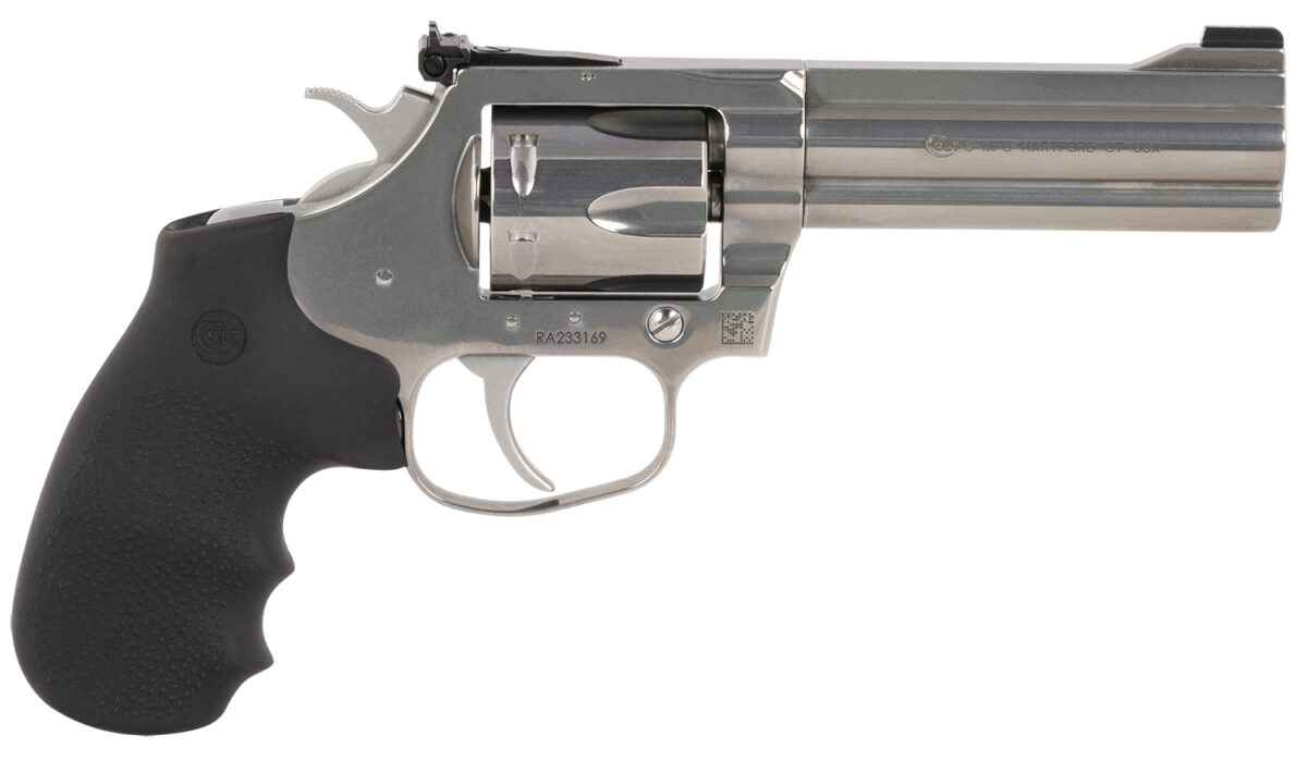 Colt Mfg KCOBRASB4NS King Cobra Target 357 Mag 6 Shot 4.25" Brushed Stainless Steel Barrel, Cylinder & Frame, Black Hogue Rubber w/Finger Grooves Grip 1 134371