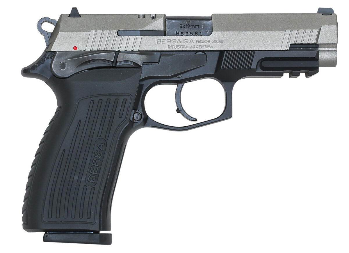 Bersa TPR9DT TPR Full Size Frame 9mm Luger 17+1, 4.30" Black Steel Barrel, Nickel Cerakote Serrated Steel Slide, Matte Black Aluminum Frame w/Picatinny Rail, Ambidextrous 1 139441