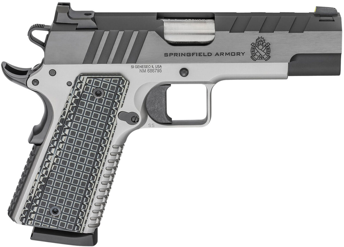 Springfield Armory PX9218L 1911 Emissary 45 ACP 8+1 4.25" Bull Barrel, Stainless Steel Frame w/Beavertail , Tri-Top Cut Blued Carbon Steel Slide, Black VZ Thin-Line G10 Grip 1 140879