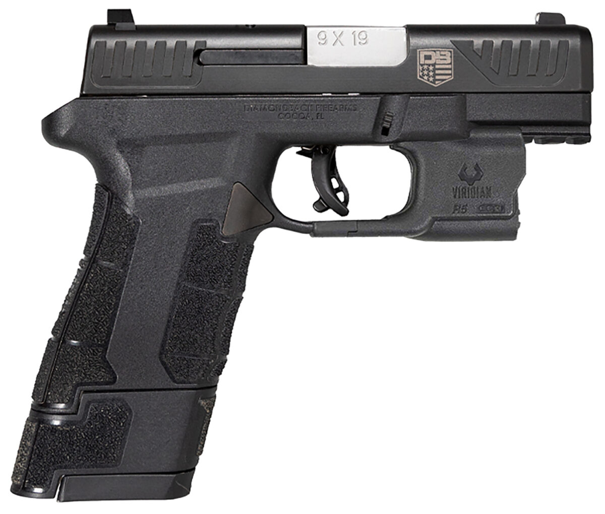 Diamondback DB0301P001 DBAM29 Sub-Compact 9mm Luger 3.50" 12+1,17+1 Overall Black Finish with Serrated Nitride Stainless Steel Slide, Polymer Grip & Picatinny Rail Includes Viridian Laser & Holster 1 141011