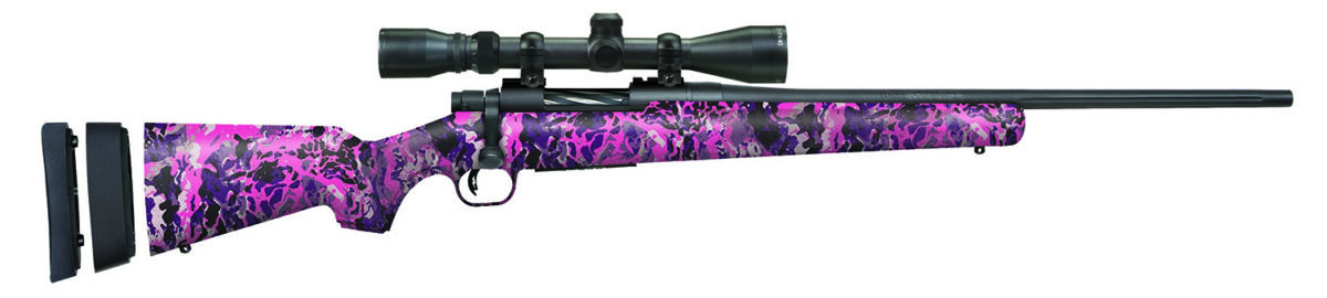 Mossberg 28142 Patriot Super Bantam 243 Win Caliber with 5+1 Capacity, 20" Fluted Barrel, Matte Blued Metal Finish & Muddy Girl Wild Synthetic Stock Right Hand (Youth) Includes 3-9x40mm Scope 1 141356
