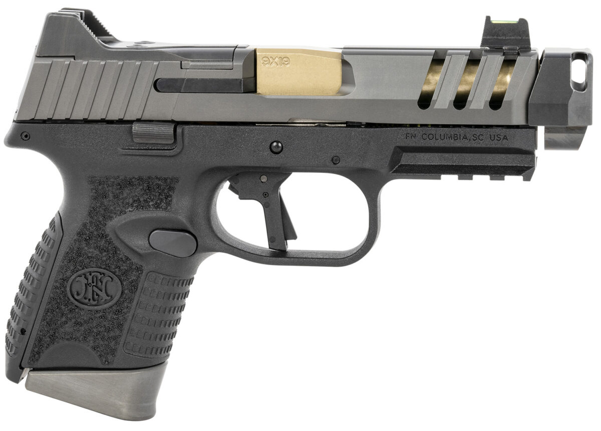 FN 66101350 509 CC Edge 9mm Luger 10+1 (3) 4.20" Threaded Gold Barrel, Black Frame, Graphite Optic & Lightening Cut Slide, Optic Height Fiber Optic Sights, Compensator (No Manual) 1 148697