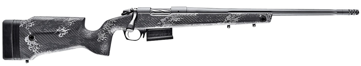 Bergara Rifles B14SM759 B-14 Crest 6.5 PRC 3+1 20" Fluted/Threaded, Sniper Gray Cerakote Barrel/Rec, Monte Carlo Carbon Fiber Stock with Black & Gray Splatter, Omni Muzzle Brake 1 151105
