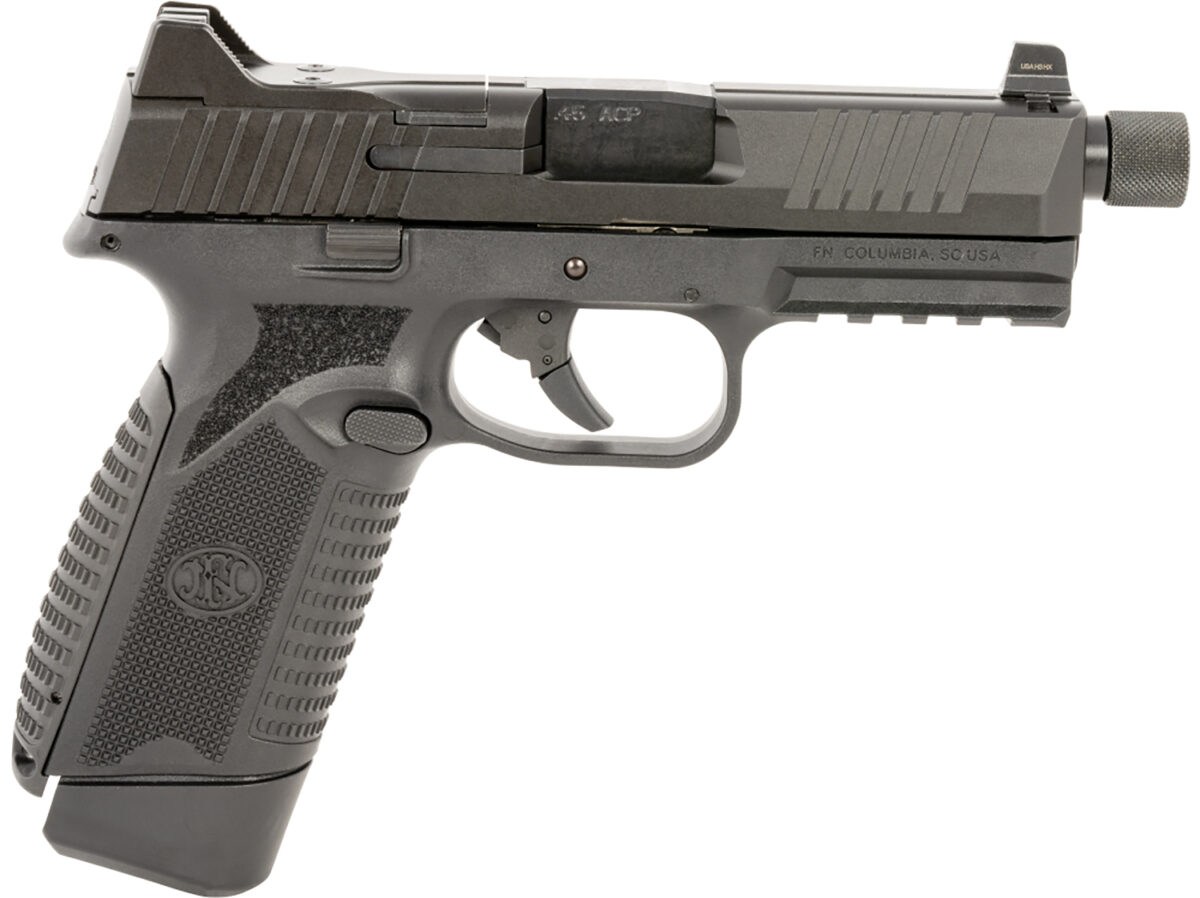 FN 66101385 545 Tactical 45 ACP 10+1 4.71" Black Target Crown/Threaded Steel Barrel, Black Optic Cut/Serrated Steel Slide & Polymer Frame w/Picatinny Rail, Ambidextrous 1 151361