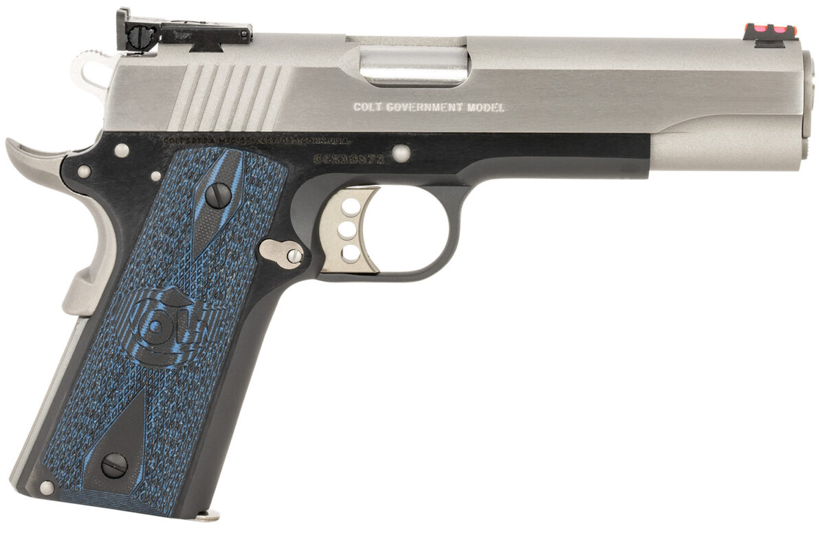 Colt Mfg O5970GCLTT Gold Cup Lite 45 ACP 8+1 5" Stainless National Match Barrel, Brushed Stainless Serrated Slide, Black/Stainless Stainless Steel Frame w/Beavertail, Blue Scalloped Checkered G10 Grip 1 151734