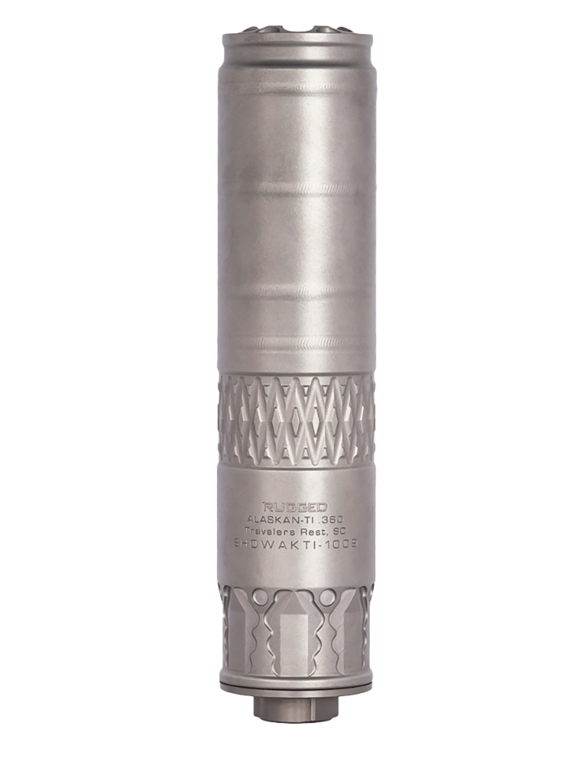 Rugged Suppressors AK360TI Alaskan360 TI 36 Cal 1.60" Diameter, Rated Up to 338 Lapua, 130.80 dB (308 Win), Stainless Steel, 5/8"-24 tpi Direct Thread Mount Included 1 152743
