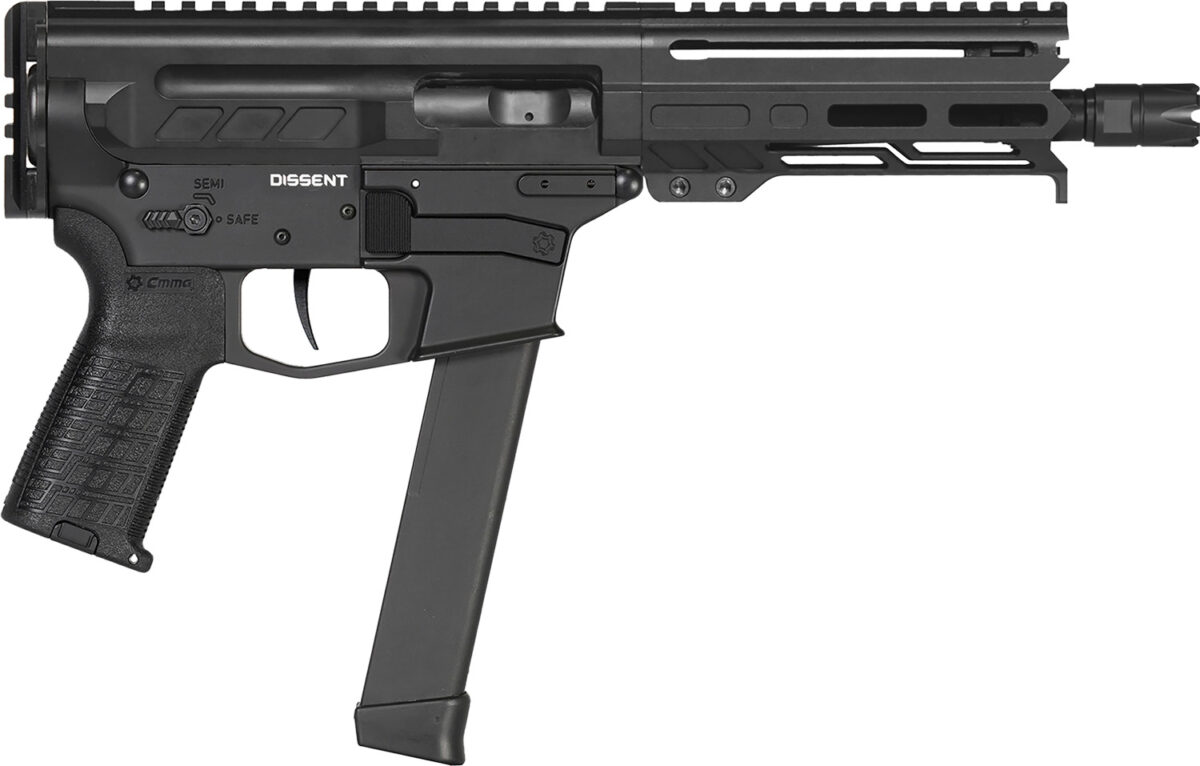 CMMG 99A68A2AB Dissent MKGS 9mm Luger 33+1 6.50", Black, Picatinny Brace Adapter, 5.50" M-LOK Handguard, Left Side Charging Handle, Zeroed Linear Comp, TriggerTech Trigger (Glock Mag Compatible) 1 153767