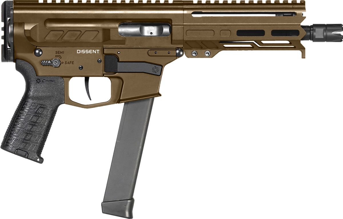 CMMG 99A68A2MB Dissent MKGS 9mm Luger 33+1 6.50", Midnight Bronze Rec, Picatinny Brace Adapter, 5.50" M-LOK Handguard, Left Side Charging Handle, Zeroed Linear Comp, TriggerTech Trigger 1 153768