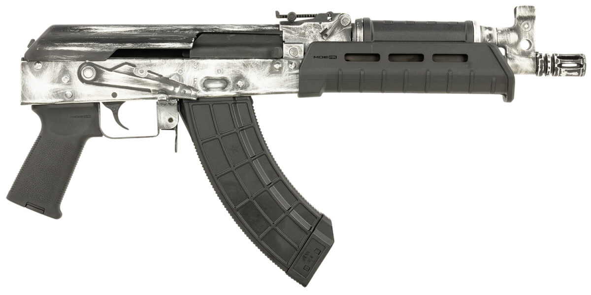Century Arms HG7673N Draco 7.62x39mm 30+1 6.25" Black Threaded Barrel, Black Magpul AK Handguard, Distressed White Cerakote Steel Receiver, Black Polymer Grip, Right Hand 1 156062