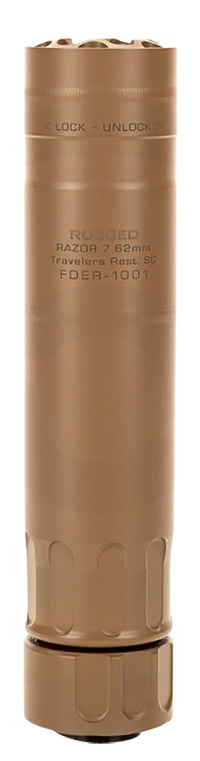 Rugged Suppressors RZRFDE762 Razor762 30 Cal (7.62mm), Rate Up To 300 RUM, 6.40" L FDE Cerakote Stainless Steel, 5/8"-24 tpi R3 Flash Hider Included 1 156614
