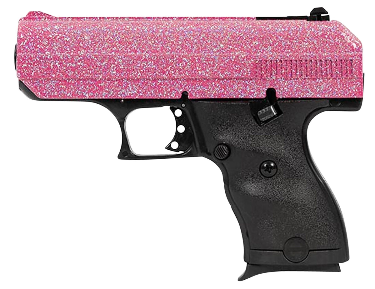 Hi-Point 916PISP C9 9mm Luger 8+1 3.50" Black Steel Barrel, Hydro-Dipped Pink Sparkle Serrated Slide, Black Polymer Frame, Black Polymer Grips 1 156715