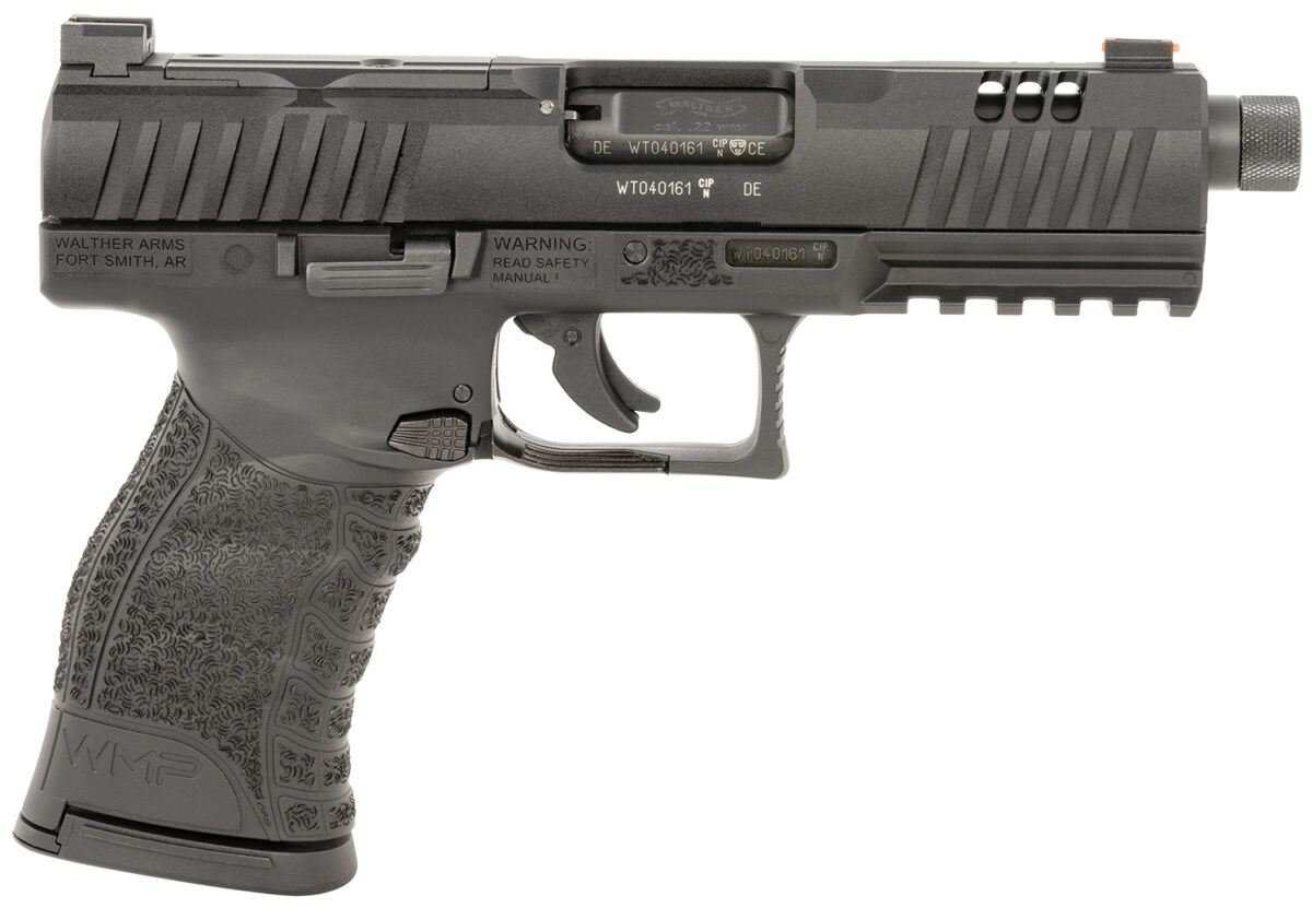Walther Arms 5220301 WMP 22 Mag 15+1 4.90" Black Steel Threaded Barrel, Black Optic Ready/Serrated Slide, Black Polymer Frame w/Picatinny Rail, Textured Polymer Grip 1 160898