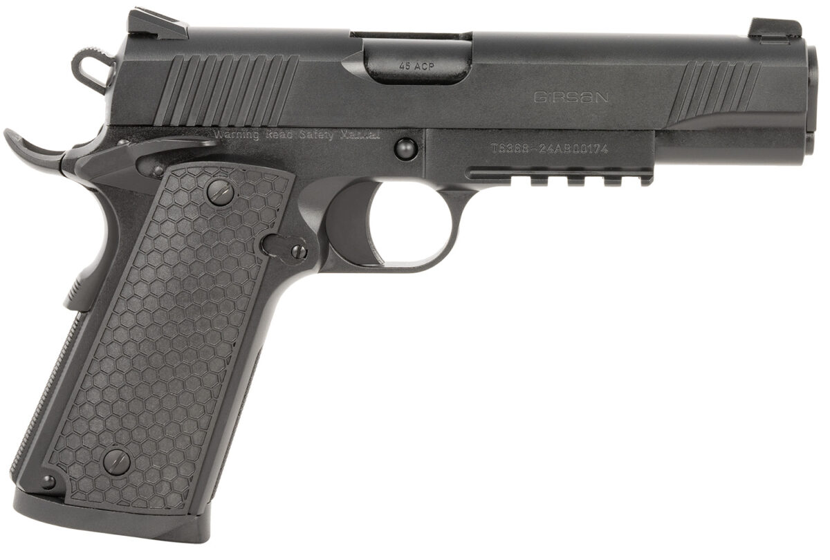 Girsan 392060 MC1911 S Untouchable Full Size 45 ACP 8+1 5" Black Steel Barrel, Black Serrated Steel Slide & Frame w/Beavertail & Picatinny Rail, Black Polymer Grip 1 160996