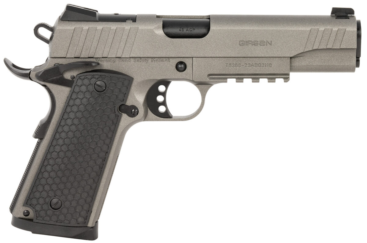Girsan 391147 MC1911 S Influencer Full Size 45 ACP 8+1 5" Black Steel Barrel, Tungsten Gray Cerakote Optic Ready/Serrated Steel Slide & Frame w/Picatinny Rail & Beavertail, Gray Polymer Grip 1 161015