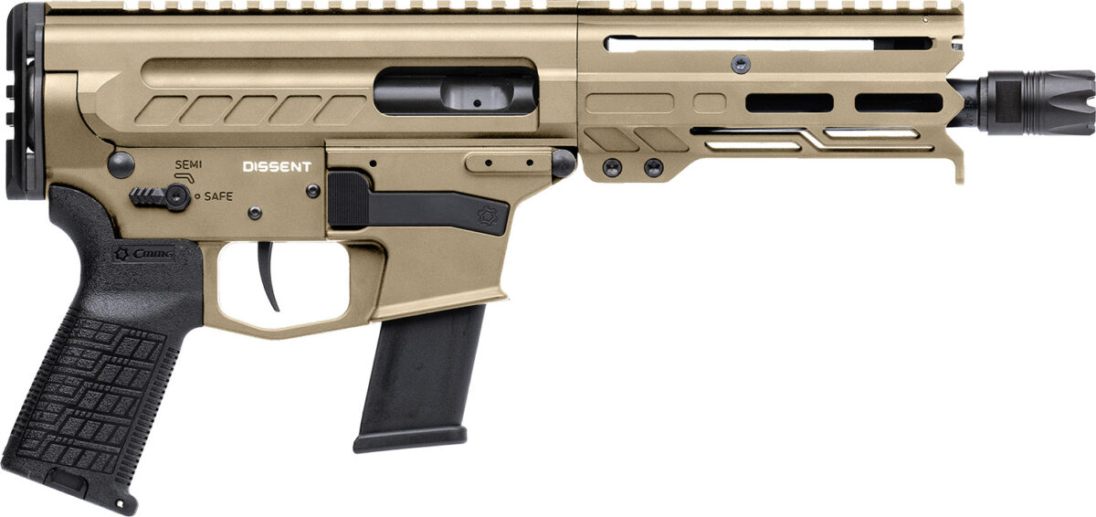CMMG 45A4C0FCT Dissent MKG 45 ACP 13+1 6.50" Black Nitride Medium Taper Threaded Barrel, CMMG 5.5" M-LOK Handguards, Coyote Tan Cerakote Aluminum Picatinny Rail Receiver, CMMG Zeroed Grips 1 166371
