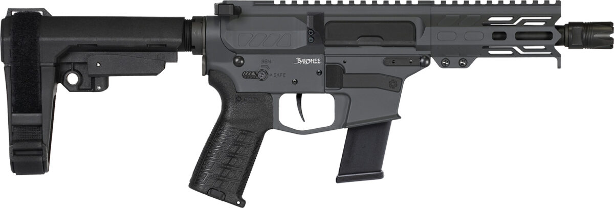 CMMG 45AB70FSG Banshee MKG 45 ACP 13+1 5" Black Nitride Medium Taper Threaded Barrel, EML 4" M-LOK Handguards, Sniper Gray Cerakote Aluminum Picatinny Rail Receiver, CMMG Zeroed Grips 1 166433