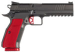 Dan Wesson 92013 DWX 9mm Luger 10+1 4.95" Black Match Grade Barrel, Black DLC Optics Ready Serrated Steel Slide, Black Aluminum Frame w/Beavertail & Picatinny Rail, Red Textured Aluminum Grip 2 167330