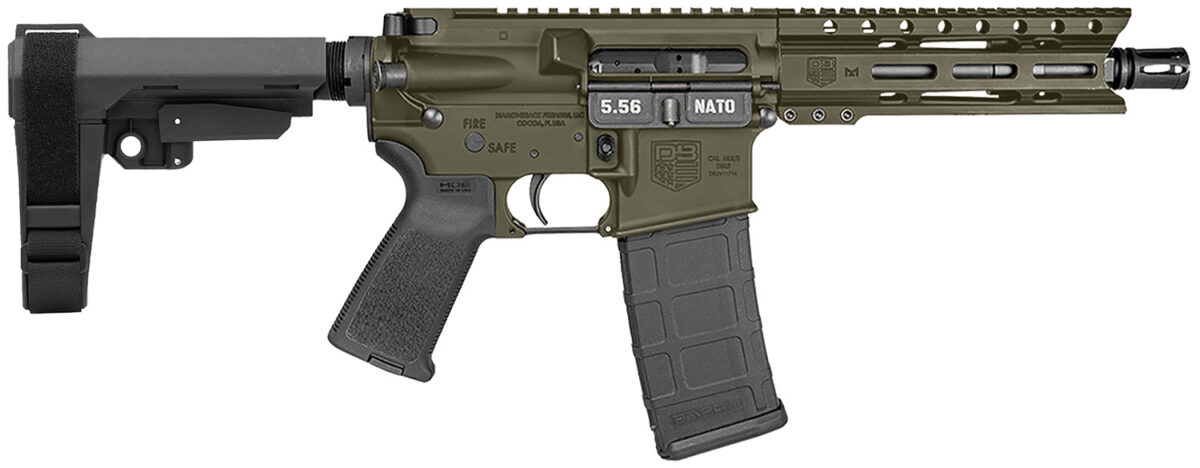 Diamondback DB1913K101 DB15 5.56 NATO 30+1 7" Black Nitride Heavy Threaded Barrel, OD Green Cerakote Picatinny Rail Aluminum Receiver, 6" M-LOK Handguard, SB Tactical Brace & Black Magpul MOE Grip 1 169609