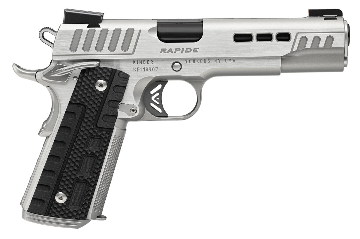 Kimber Mfg.,inc 3000427 Rapide Frost 45 ACP 8+1 5" Black DLC Stainless Steel Barrel, Kimpro II Silver Lightening Cut/Serrated Stainless Steel Slide & Frame w/Beavertail, Black G10 Grip 1 170512