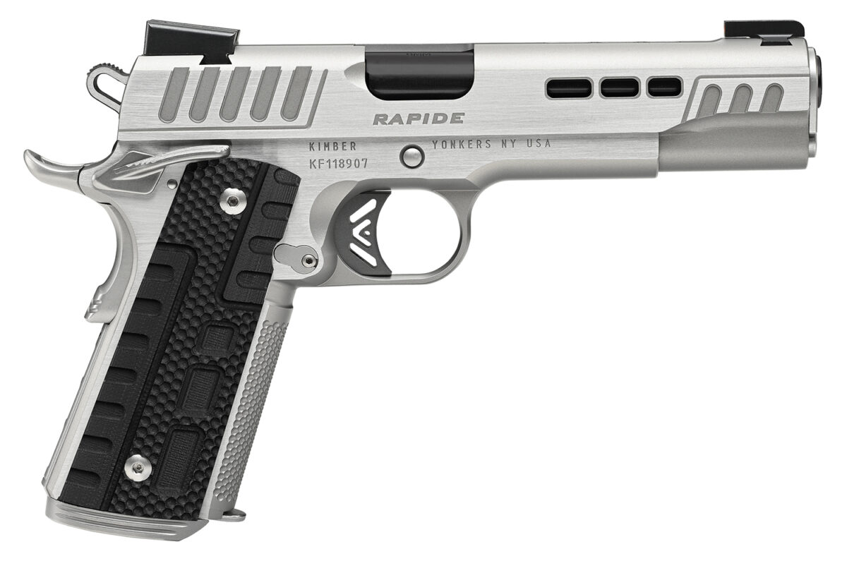 Kimber Mfg.,inc 3000429 Rapide Frost 10mm Auto 8+1 5" Black DLC Stainless Steel Barrel, Kimpro II Silver Lightening Cut/Serrated Stainless Steel Slide & Frame w/Beavertail, Black G10 Grip 1 170514