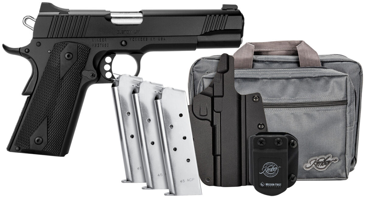 Kimber Mfg.,inc 3700812 Custom LW Club Bundle 45ACP 7+1 5" Front Serrations Stainless Slide KimPro Black F/S Rubber Grip 1 170542