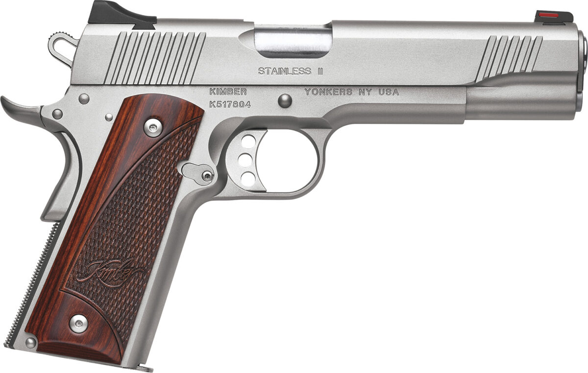 Kimber Mfg, Inc 3200327 Stainless II Full Size Frame 9mm Luger 9+1 5" Stainless Match Grade Barrel, Satin Silver Serrated Stainless Steel Slide & Frame w/Beavertail, Rosewood Grip 1 170552