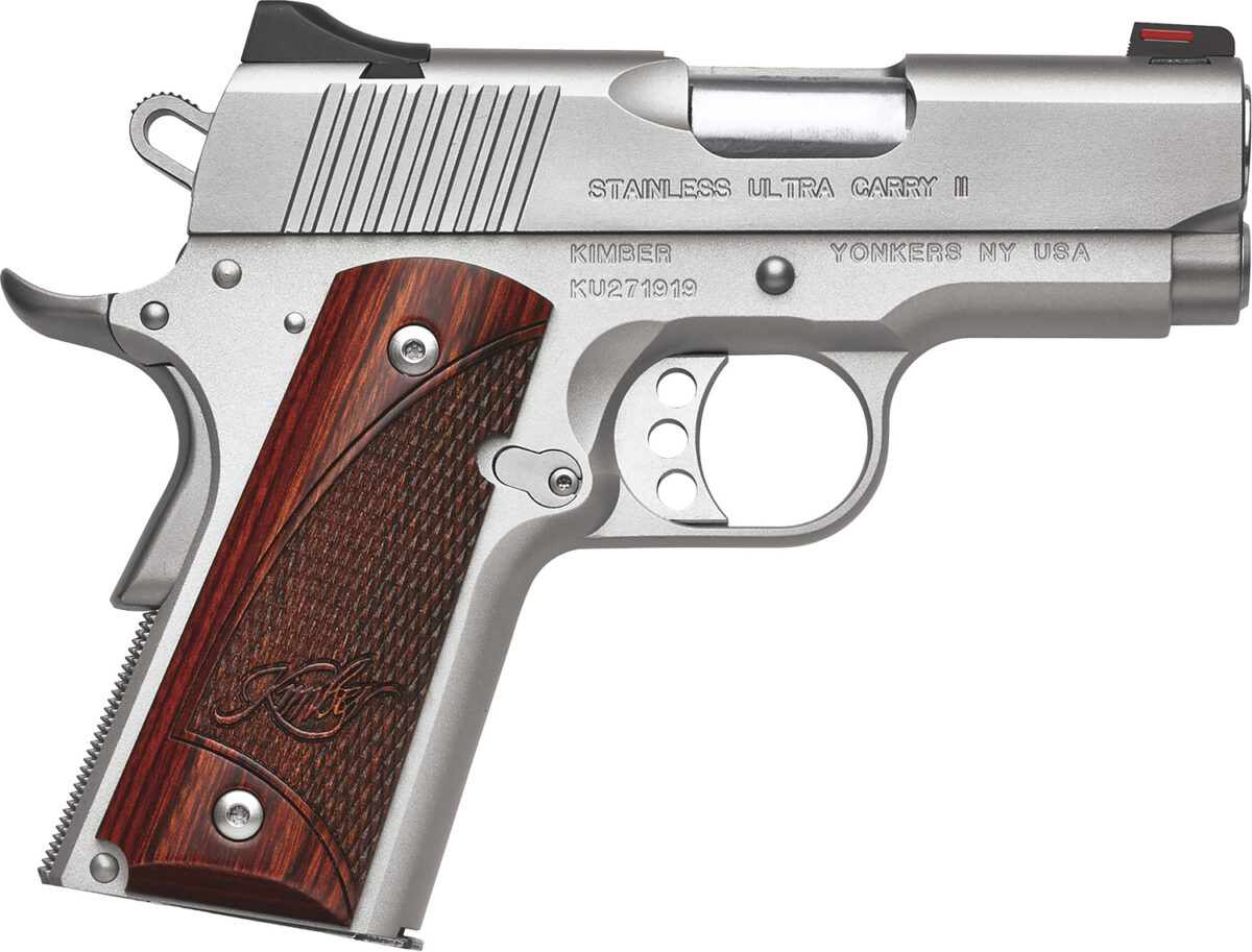 Kimber Mfg, Inc 3200330 Ultra Carry II 45 ACP 7+1 3" Stainless Match Grade Barrel, Satin Silver Serrated Stainless Steel Slide, Satin Silver Aluminum Frame w/Beavertail, Rosewood Grip 1 170555