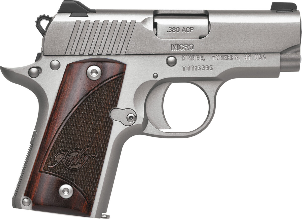 Kimber Mfg.,inc 3300207 Micro Stainless Rosewood NS 380 ACP 7+1 2.75" Stainless Steel Slide Satin Silver Smooth/Checkered Rosewood Grip 1 170615