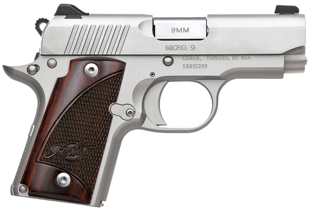 Kimber Mfg, Inc 3300158 Micro 9 9mm Luger 7+1 3.15" Match Grade Barrel, Satin Silver Stainless Steel Serrated Slide, Satin Silver Aluminum Frame w/Beavertail, Rosewood Grip 1 170625