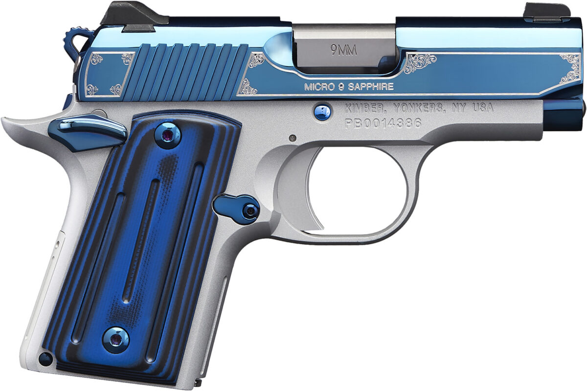 Kimber Mfg.,inc 3300111 Micro 9 Sapphire 9mm 6+1 3.15" Polished Bright Blue PVD Coating Stainless Steel Slide G-10 Grip 1 170634