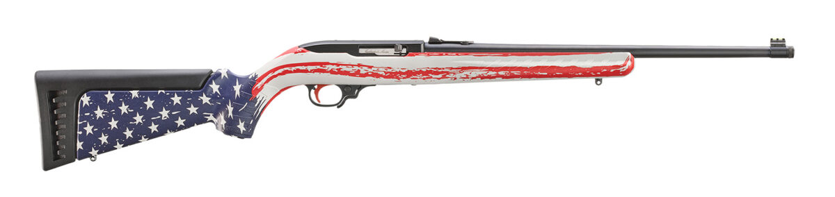 Ruger 31207 10/22 Collector's Series 22 LR 10+1 18.50" Satin Black Threaded Barrel, Satin Black Steel Receiver, American Flag Camo Ruger Modular System Synthetic Stock, Thread Protector 1 171343