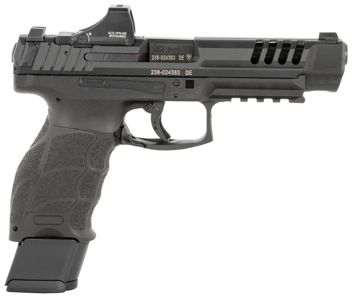 HK 81000877 VP9L SCS 9mm Luger 20+1 5" Black Polygonal Rifled Barrel, Long/Lightening Cuts/Optic Cut SCS Steel Slide, Polymer Frame w/Picatinny Rail, Black Interchangeable Backstrap Grip 1 172680