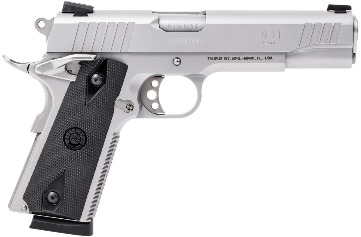 Taurus 1191109 1911 Full Size Frame 45 ACP 8+1 5" Matte Stainless Steel Barrel, Serrated Stainless Steel Slide, Matte Stainless Steel Frame w/Beavertail, Black Checkered Polymer Grip, Right Hand 1 17286