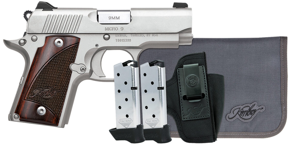 Kimber Mfg, Inc 3300250 Micro 9 RTC Bundle Micro Frame 9mm 7+1 3.15" Stainless Match Grade Barrel, Kimpro II Silver Serrated Slide, Kimpro II Silver Aluminum Frame w/Beavertail, Rosewood Grip 1 172970