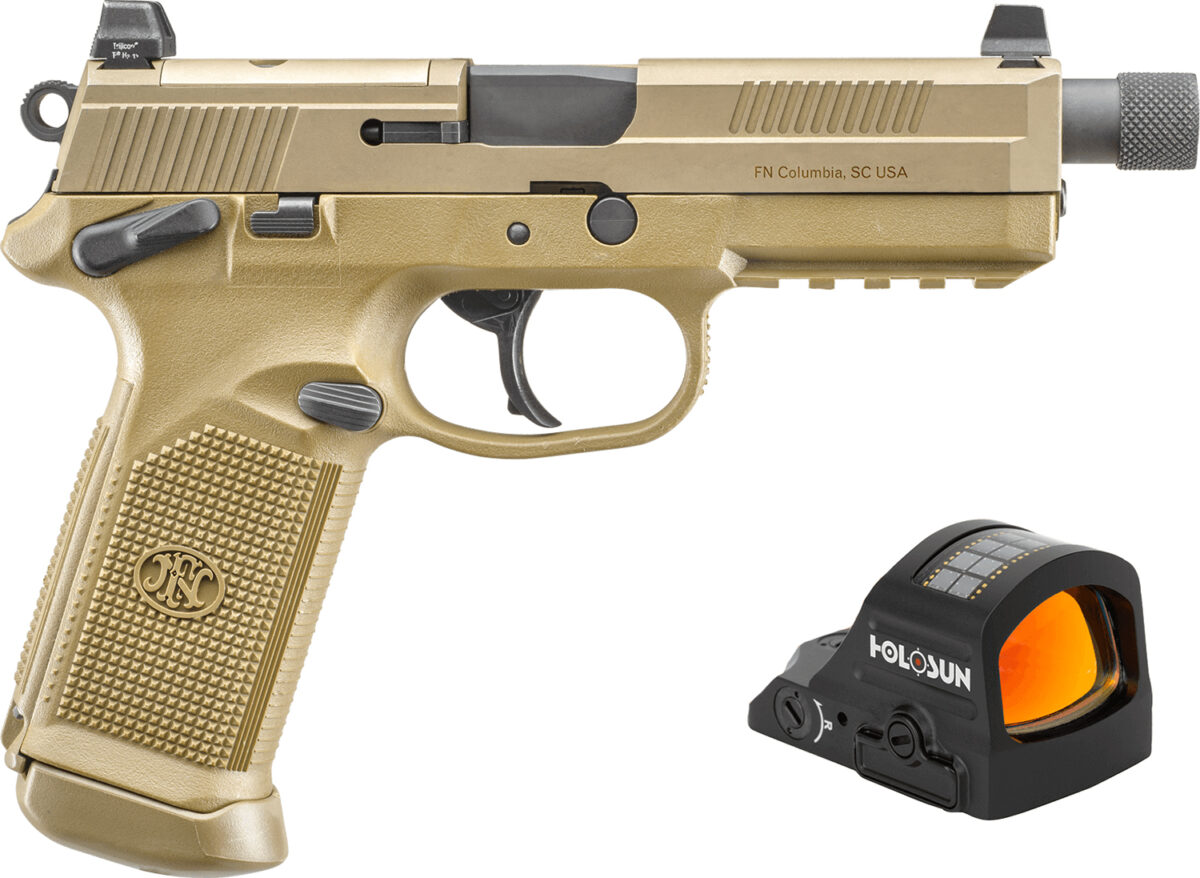 FN 66102270 FNX w/Optic 45 ACP 15+1 5.30" Black Steel Threaded Barrel, Flat Dark Earth Optic Ready/Serrated Stainless Steel Slide & Polymer Frame w/Picatinny Rail, Holosun 407C Red Dot, Ambidextrous 1 174876