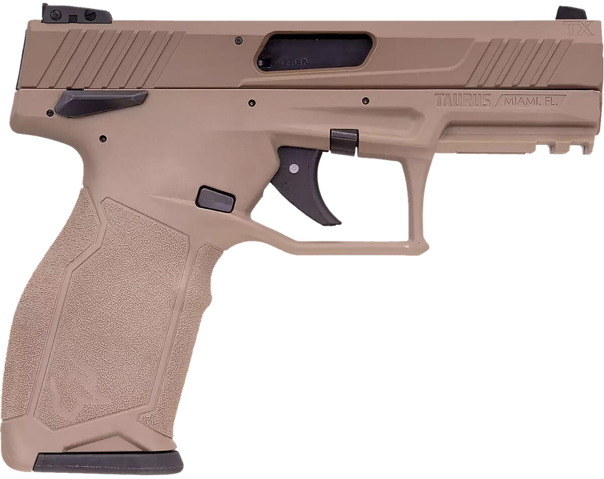 Taurus 1-2TX22141F 2TX Full Size Frame 22 LR 22+1 4.60" Matte Black Threaded Barrel, Black Anodized Serrated Slide, Flat Dark Earth Polymer Frame w/Picatinny Rail, Textured Grip 1 175894