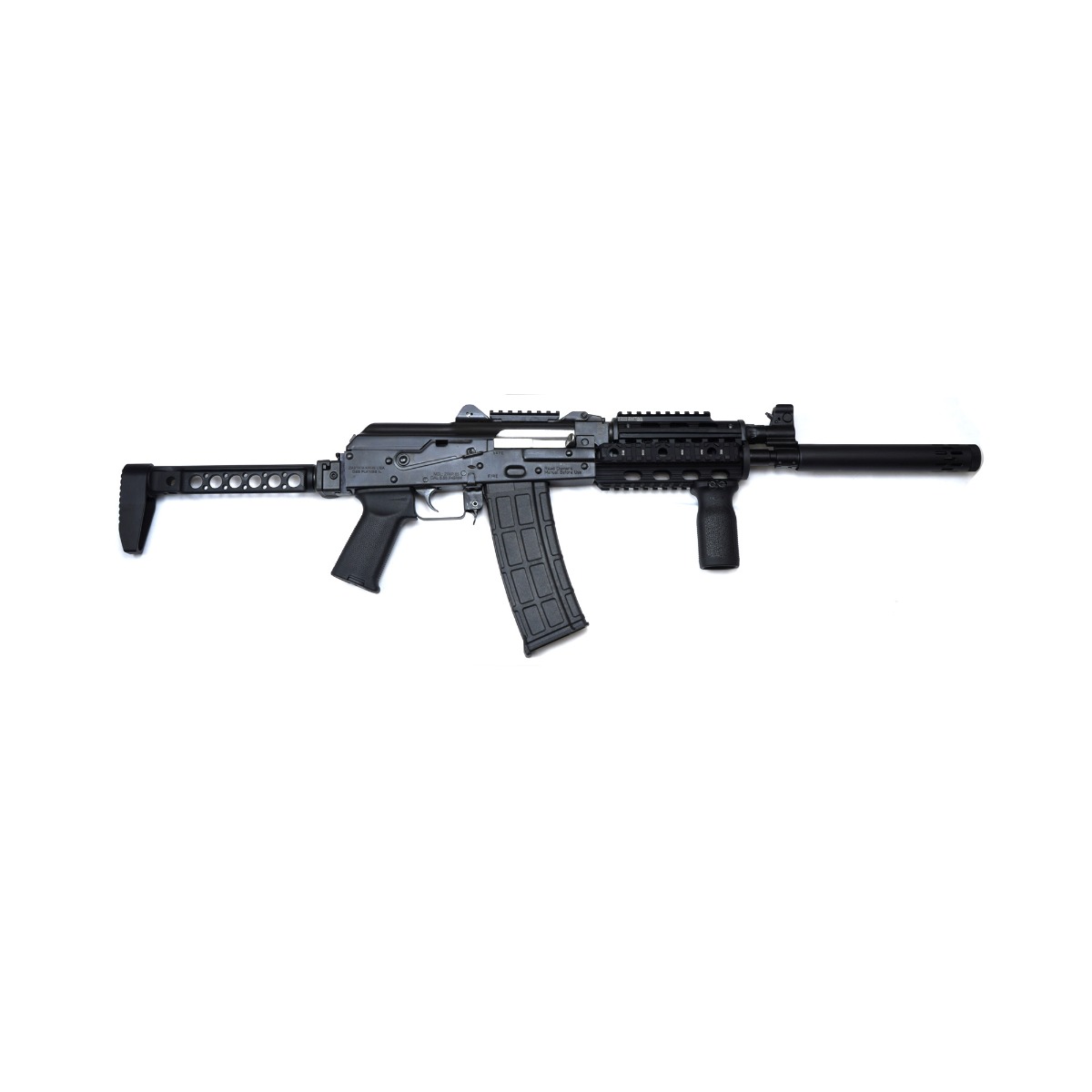 ZPAP85 AK Rifle 5.56x45 |Quad rail | Top rail | MI LWS Stock | Magpul Pistol Grip | Magpul Vertical Grip | Muzzle Extension | rear rail adaptor |30rd Magazine | Black 1 2000x2000 zp85556fsr right