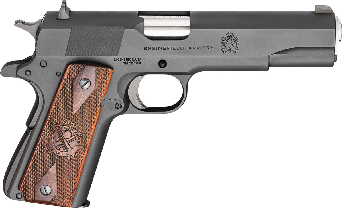 Springfield Armory PB9108LCA 1911 Mil-Spec *CA Compliant 45 ACP 5" 7+1 Black Parkerized Frame Black Parkerized Carbon Steel with Rear Serrations Slide Crossed Cannon Cocobolo Grip 1 24313