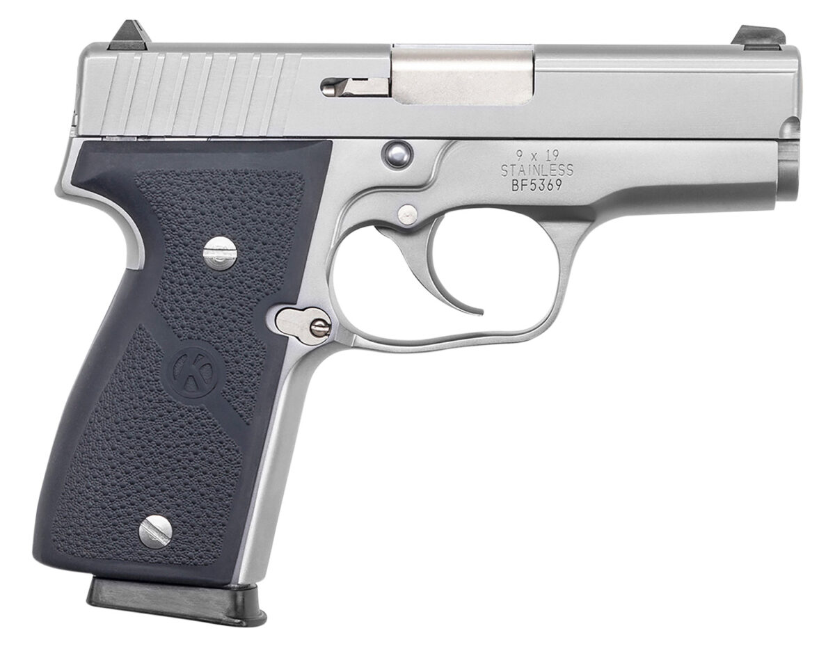 Kahr Arms K9093A K9 9mm Luger 7+1/8+1 3.47" Stainless Polygonal Rifled Barrel, Matte Serrated Stainless Steel Slide, Matte Stainless Steel Frame, Black Textured Wraparound Polymer Grip, Right Hand 1 27370