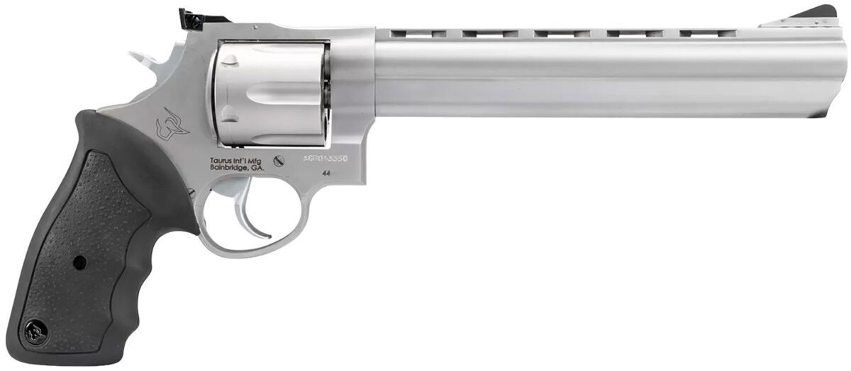 Taurus 2440089 44 Large Frame 44 Rem Mag 6rd 8.37" Matte Stainless Ported Barrel, Matte Stainless Cylinder & Frame, Black Finger Groove Rubber Grip, Transfer Bar Safety Exposed Hammer 1 31508