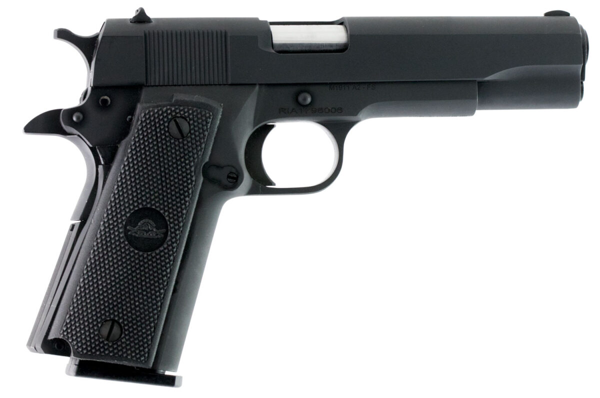 Rock Island 51453 GI Standard FSHC *CA Compliant 45 ACP Caliber with 5" Barrel, 10+1 Capacity, Overall Black Parkerized Finish Steel, Beavertail Frame, Serrated Slide & Black Rubber Grip 1 35183