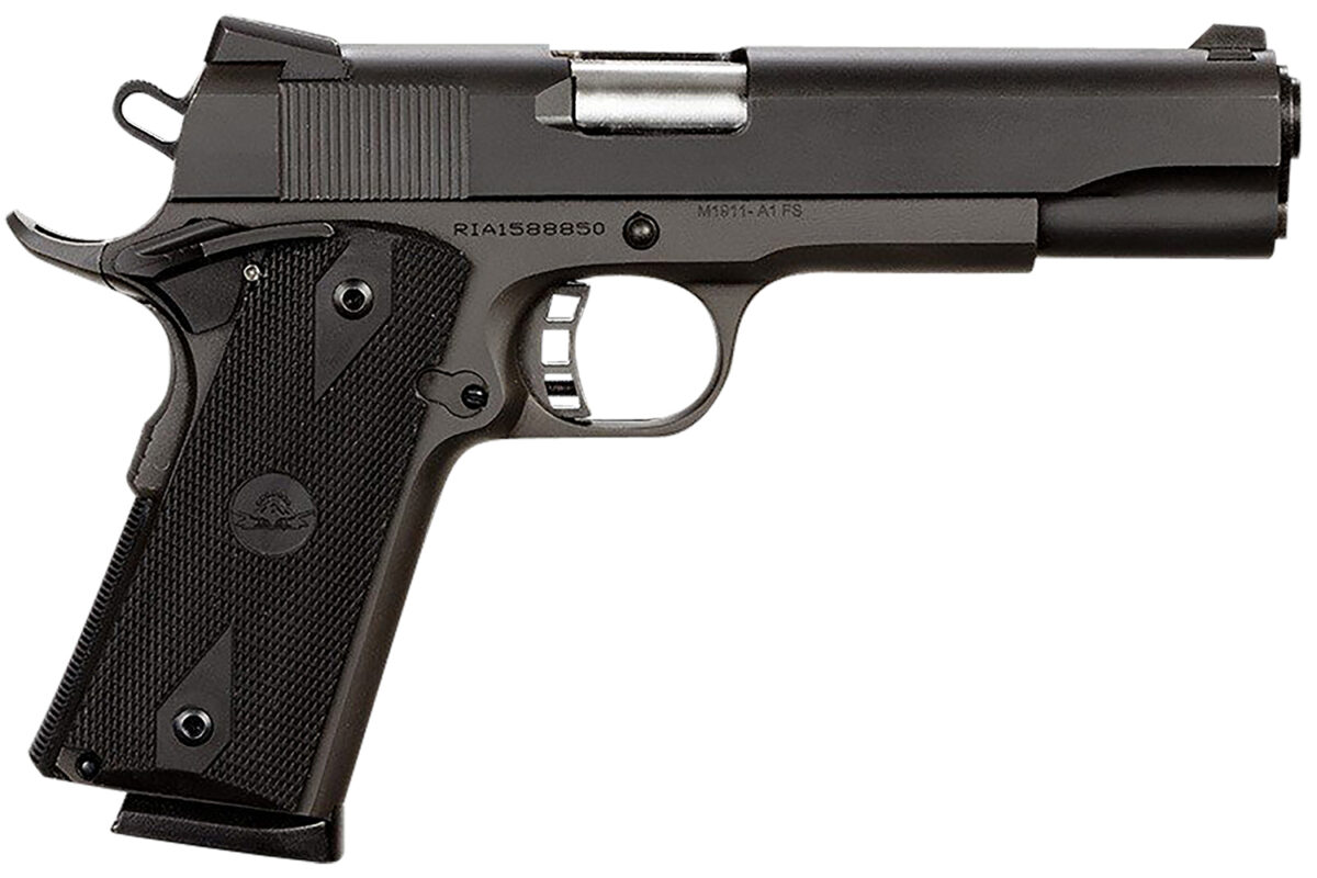 Rock Island 51431 Rock Standard FS 45 ACP Caliber with 5" Barrel, 8+1 Capacity, Overall Black Parkerized Finish Steel, Beavertail Frame, Serrated Slide & Black Rubber Grip 1 35190